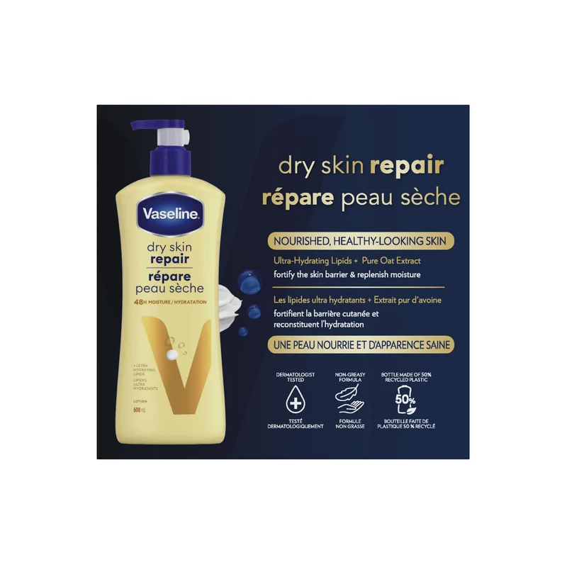 Vaseline - Lotion Répare-peau sèche, Pack 3 x 600 ml