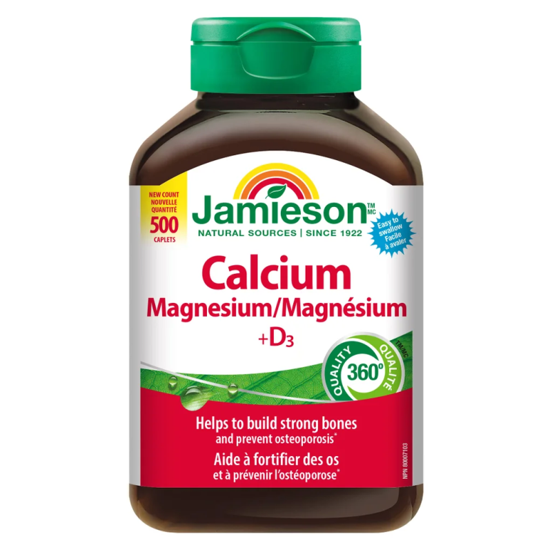 Jamieson - Calcium magnésium avec vitamine D3, 500 caplets