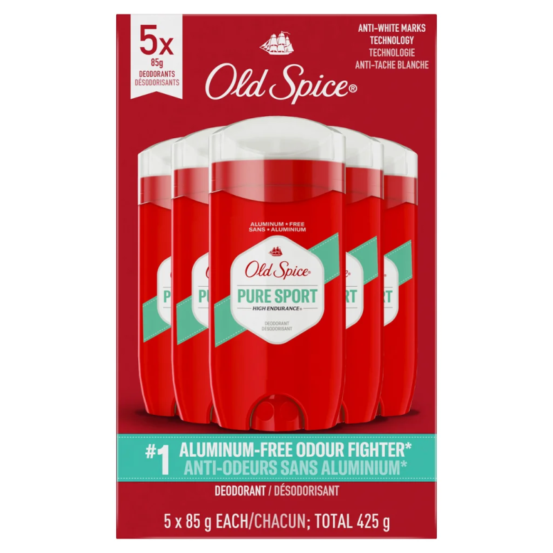 Old Spice - Désodorisant High Endurance, sans aluminium, Pack 5 x 85 g
