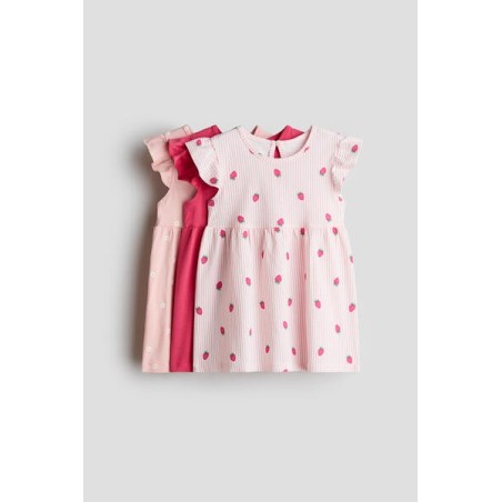 Lot de 3 Robes en jersey de coton doux aux designs variés - Enfant